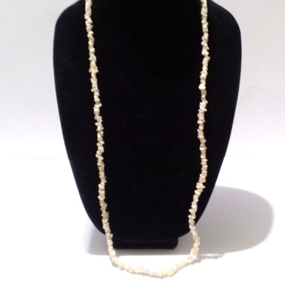 Mother of Pearl Chip Beaded Necklace 34" Long Strand - Picture 4 of 5